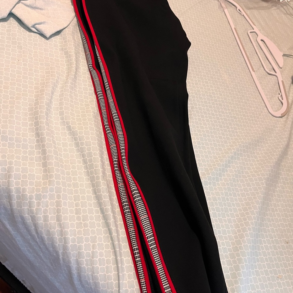 Black Pants with Red and White Stripes